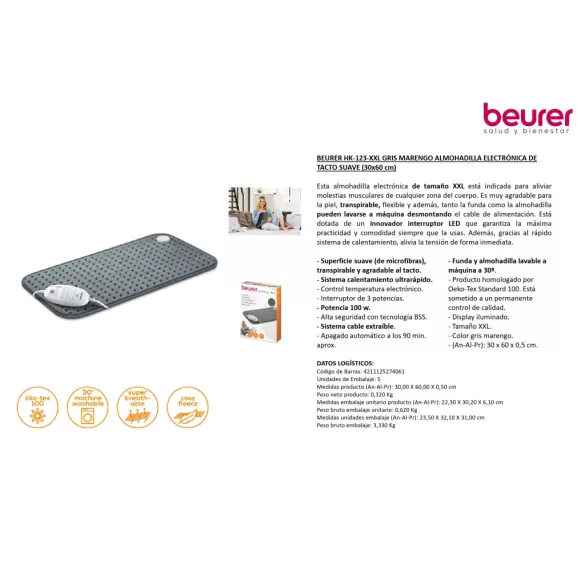 Beurer hk 123 xxl puha - sötét szürke melegítő párna
