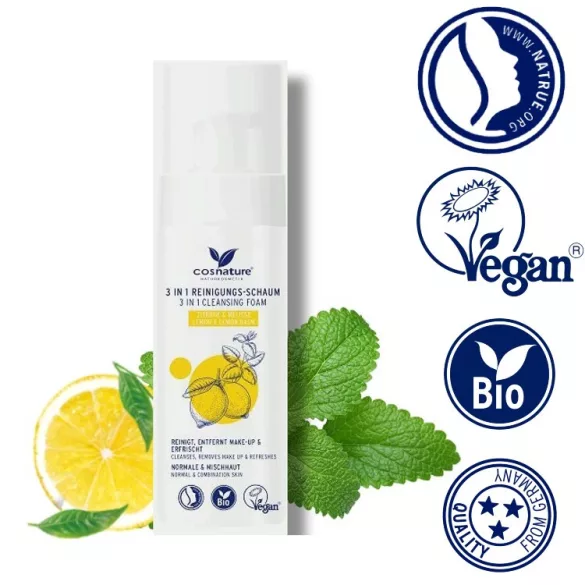 Cosnature 3 az 1-ben arclemosó hab citrommal és citromfűvel