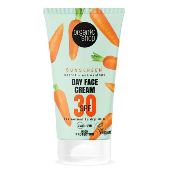Organic shop fényvédő nappali arckrém sárgarépával és antioxidánsokkal spf30 50ml