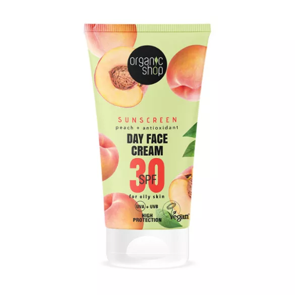 Organic shop fényvédő nappali arckrém őszibarackkal és antioxidánsokkal spf30 50ml