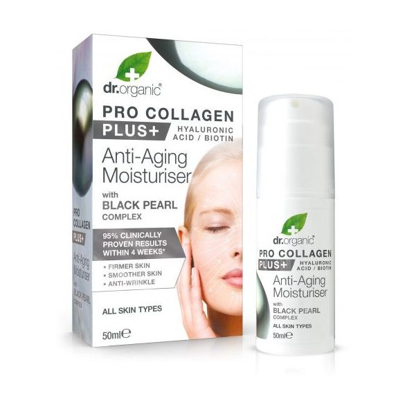 dr.Organic Pro Collagen Anti-Aging hidratáló arckrém fekete gyönggyel