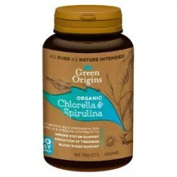 Green origins bio chlorella és spirulina alga tabletta 180 db - bio és vegán étrendkiegészítők