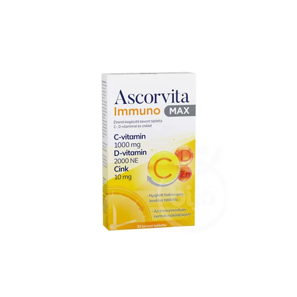 Ascorvita immuno max étrend-kiegészítő c-, d-vitaminnal és cinkkel bevont tabletta 30db