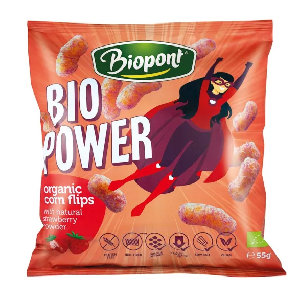 Bio biopont gluténmentes bio power extrudált kukorica, valódi eperporral 55g