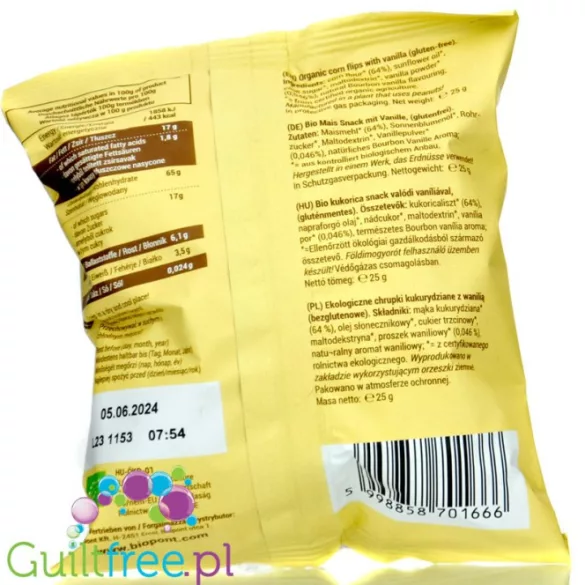 Bio biopont gluténmentes dragon flips kukorica snack valódi vaníliával 25g