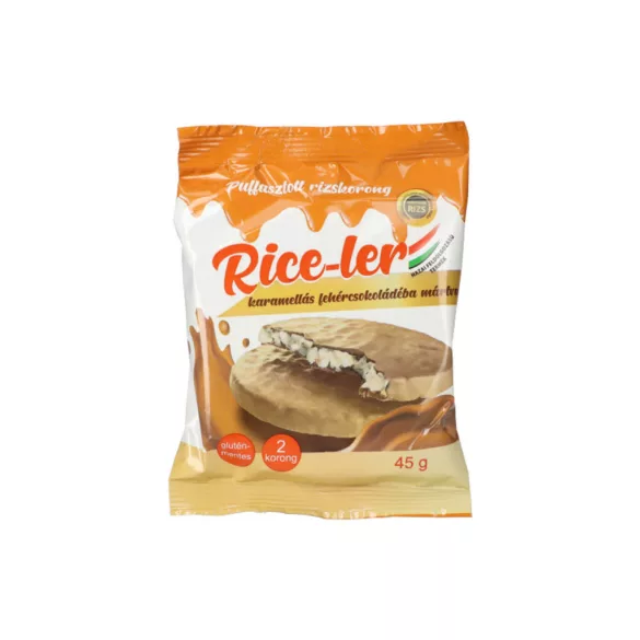 Gluténmentes rice-ler puffasztott rizskorong karamellás fehércsokoládéba mártva 45g