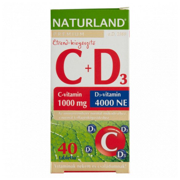 Naturland 1000mg c-vitamin+4000ne d-vitamin tabletta 40 db