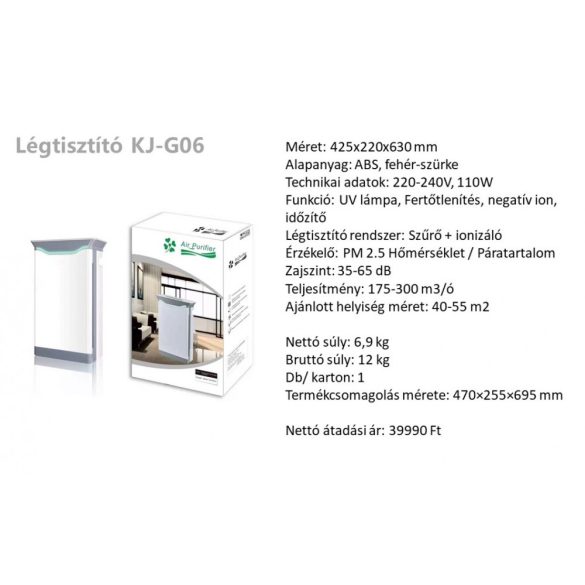 Légtisztító berendezés G06 250m2/óra 110W