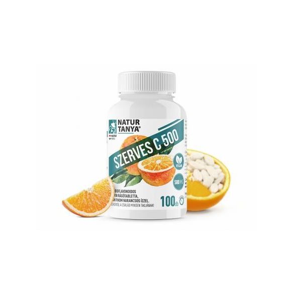 SZERVES C 500 – Kétféle C-vitamin és citrus bioflavonoidok gyomorkímélő  rágótablettában, finom narancs ízben 100 db