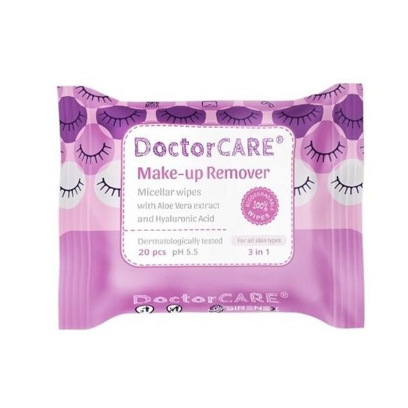 Doctor Care sminklemosó törlőkendő 100% biodegradable 20 db