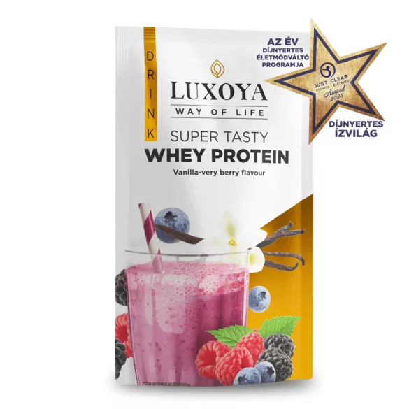 Luxoya super tasty whey protein 30g - vanília-erdei gyümölcs ízű