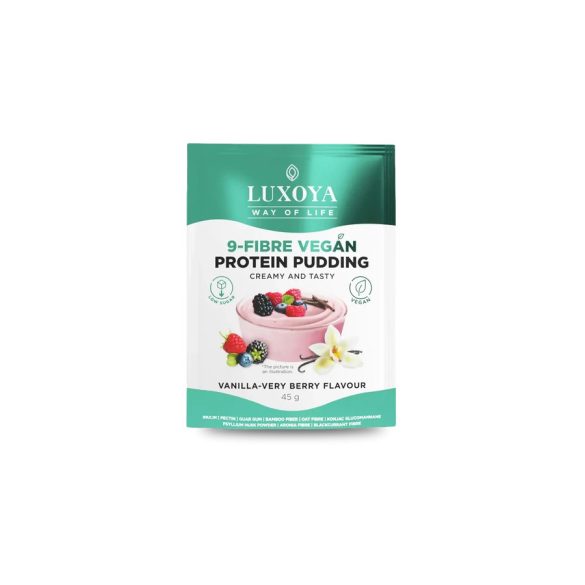 Luxoya 9-fiber vegan protein pudding creamy and tasty 45g - vanilla-very berry flavour