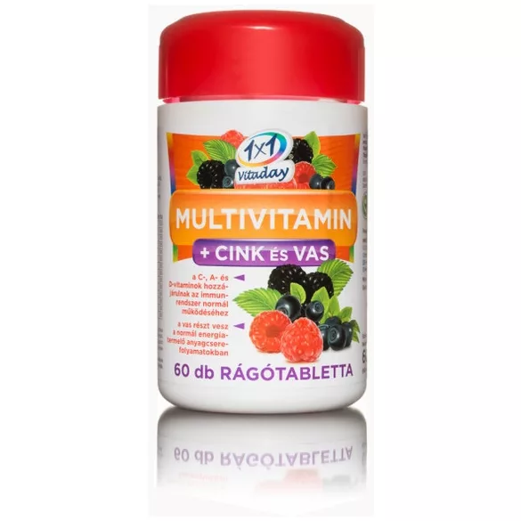 1x1 vitaday rágótabletta multivitamin + cink + vas 60db - bio és vegán étrendkiegészítők