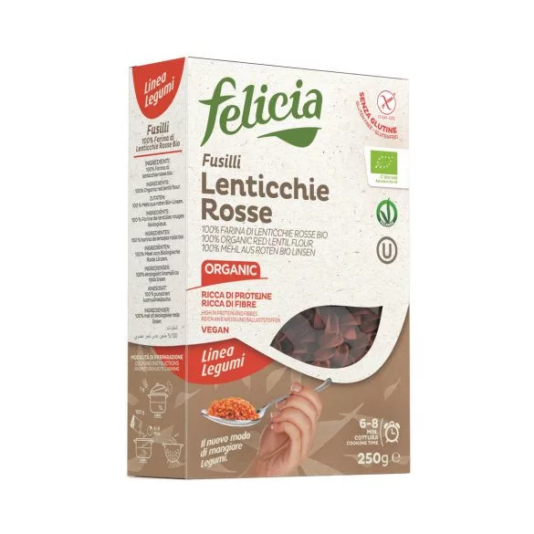 Felicia bio vörös lencse fusilli gluténmentes tészta 250 g