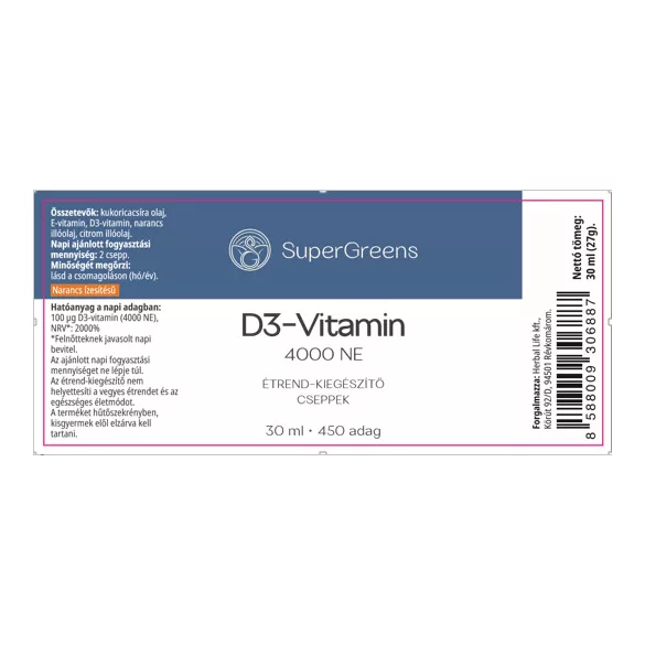 Supergreens d3-vitamin cseppek