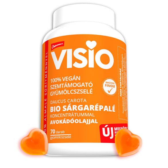 VISIO Szemtámogató gyümölcszselé (70db) bio sárgarépalé koncentrátummal – több, mint 1 havi adag, 100% vegán